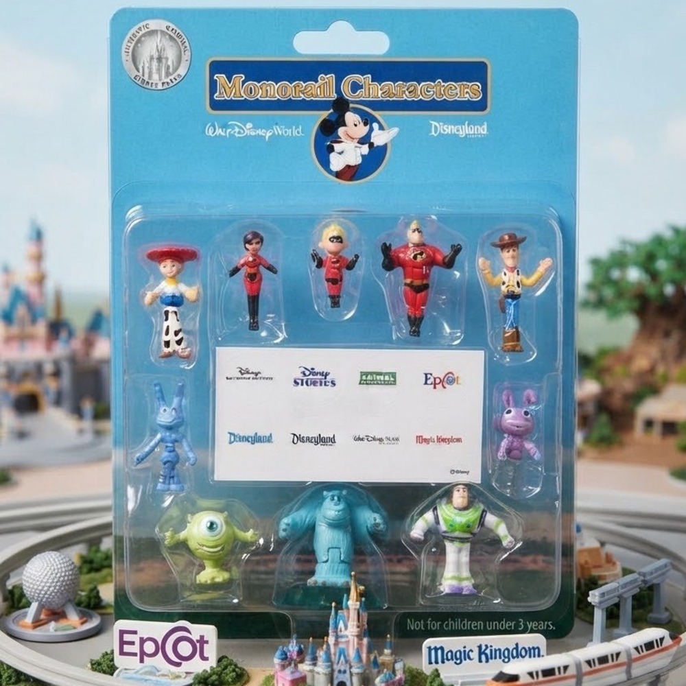 Disney Parks Monorail Characters Toy Story Monsters Inc Incredibles Figures New